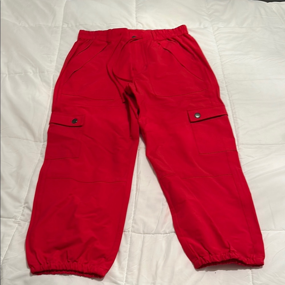 CAbi Red Ankle Cropped Pants with Elastic Waistband